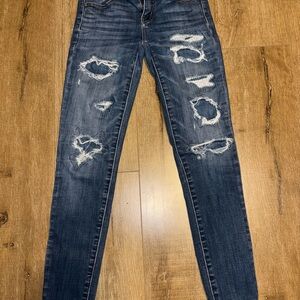 American Eagle Outfitters Dark Blue Distressed Skinny Jeans